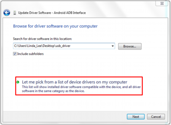 Click[Let me pick from a list of device drivers on my computer] to specify the driver file.