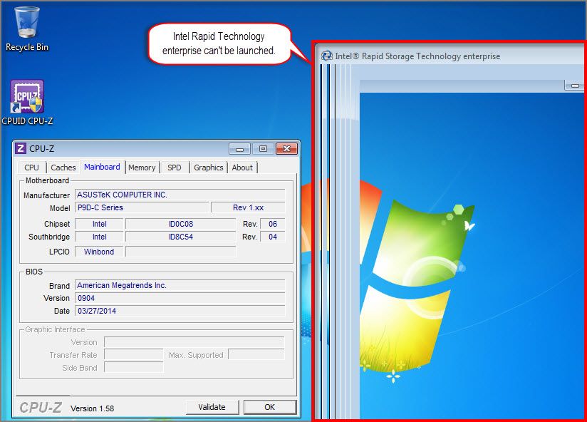 But Intel Rapid Storage Technology enterprise can't be launched in Windows 7 after ASpeed VGA driver installed, how do I solve this issue?