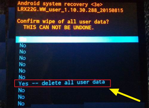 Android Recovery на телевизоре. Delete all user data. Yes -- delete all user data. Confirm wipe of all data