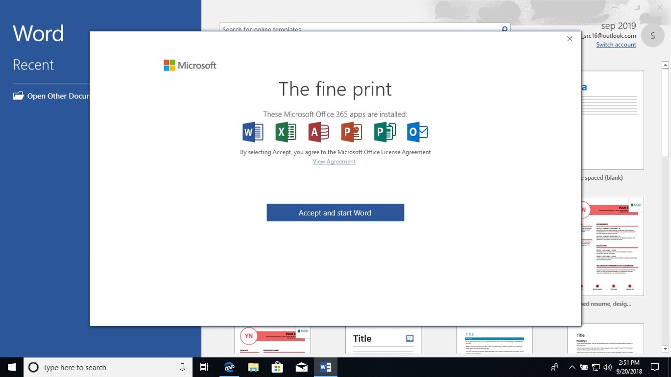 attendez un instant et le lien avec microsoft pour approbation
