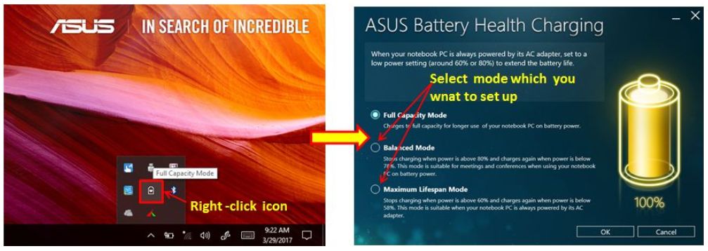 asus battery health charging option