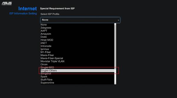 Wireless Router] Cómo configurar el router ASUS con ONT (conexión de fibra  de ISP / Singtel), Soporte técnico oficial