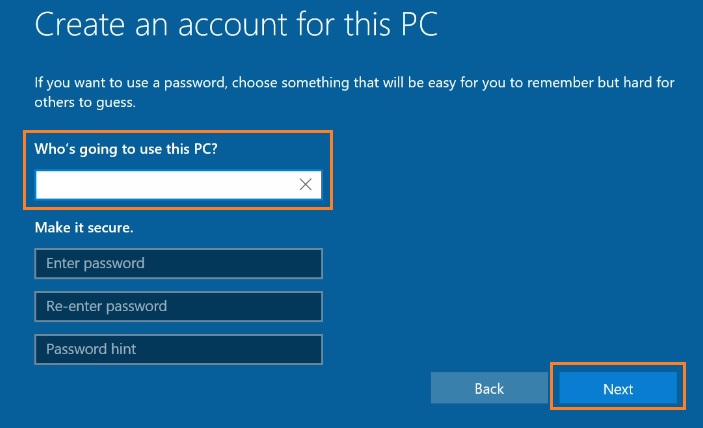 Create account for this PC